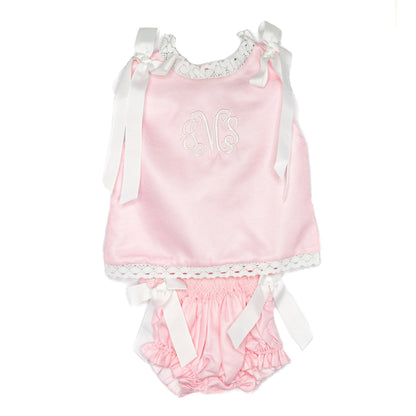 Pink Heirloom Smocked Diaper Set