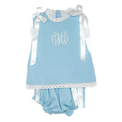Blue Heirloom Smocked Diaper Set