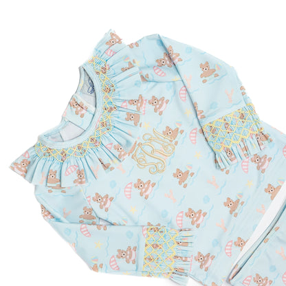 Girls Beach Teddy Bears Smocked 2PC Rash Guard