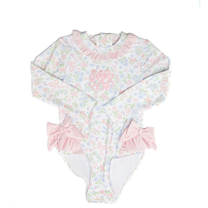 Pastel Floral Bows 1PC Rash Guard