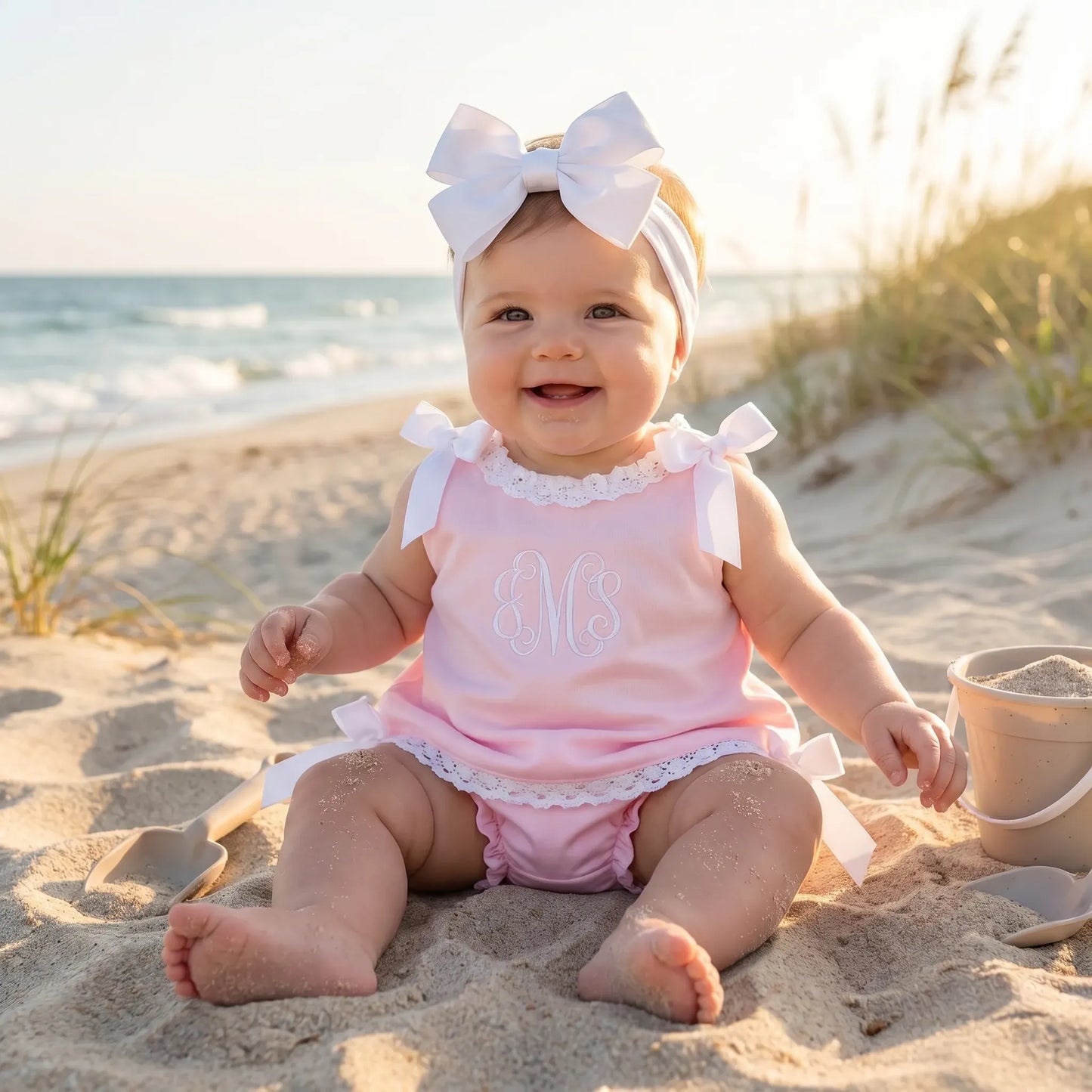 Pink Heirloom Smocked Diaper Set
