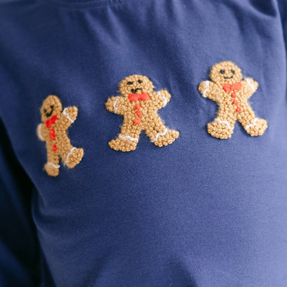 Boys Navy French Knot Gingerbread Man Bubble
