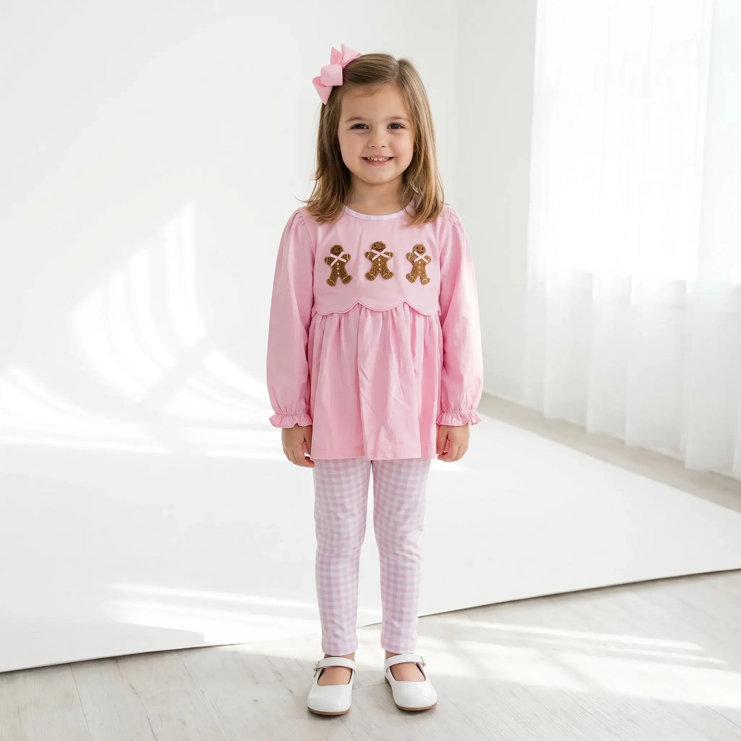 Girls Pink French Knot Gingerbread Girl Legging Set