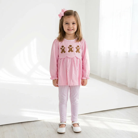 Girls Pink French Knot Gingerbread Girl Legging Set