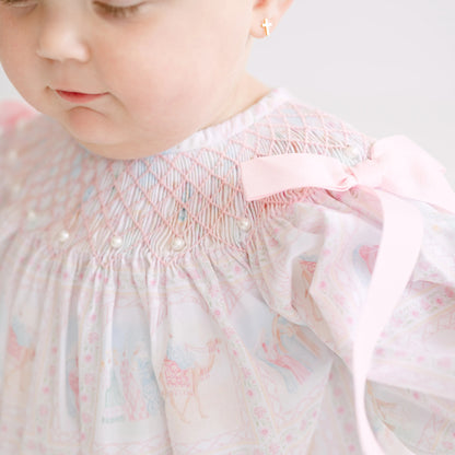 Nativity Geometric & Pearls Smocked Bishop Legging Set
