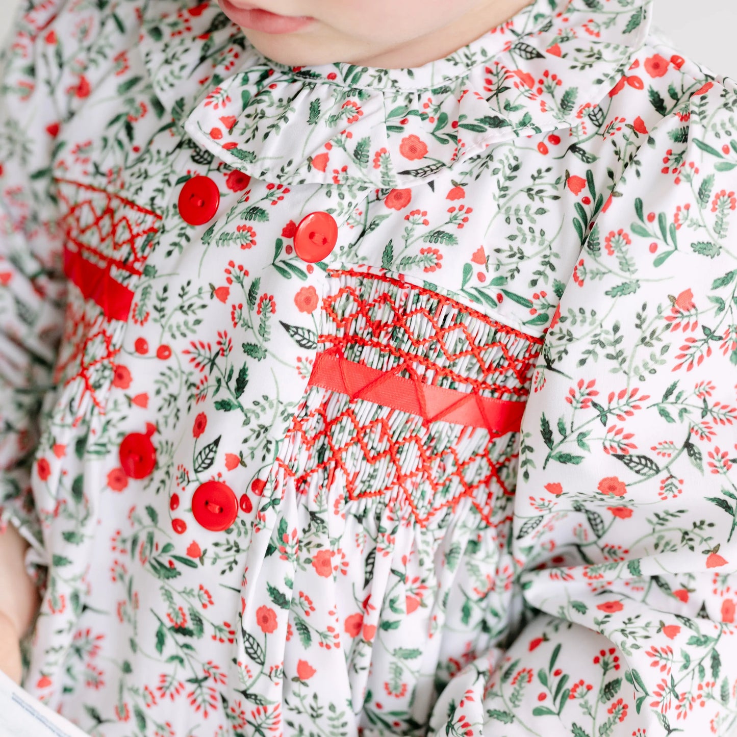 Christmas Floral Smocked Dress