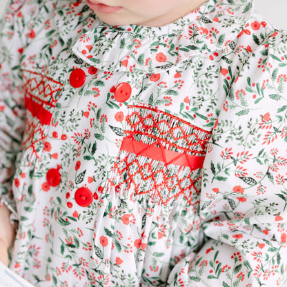 Christmas Floral Smocked Dress