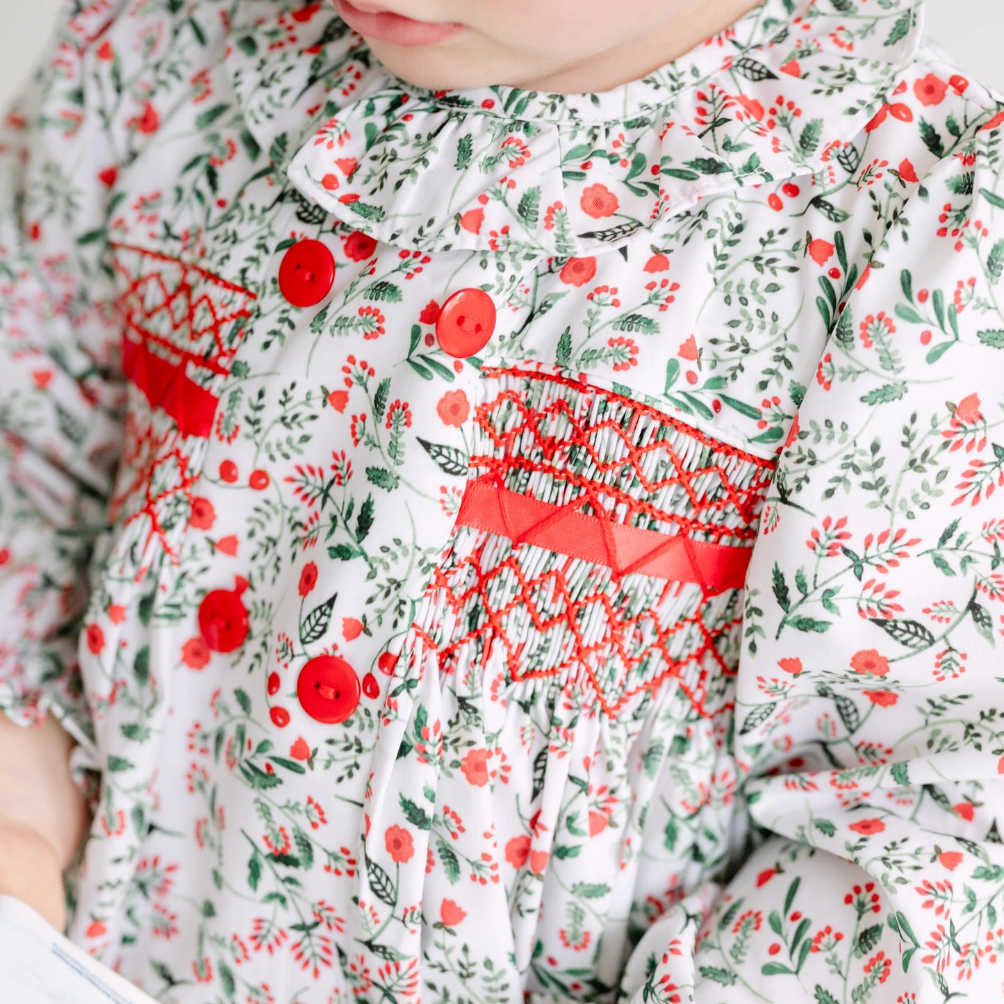 Christmas Floral Smocked Bubble
