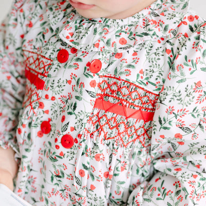 Christmas Floral Smocked Bubble