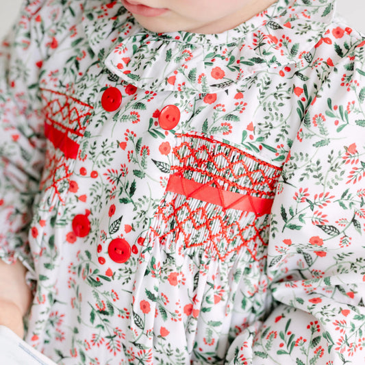 Christmas Floral Smocked Bubble