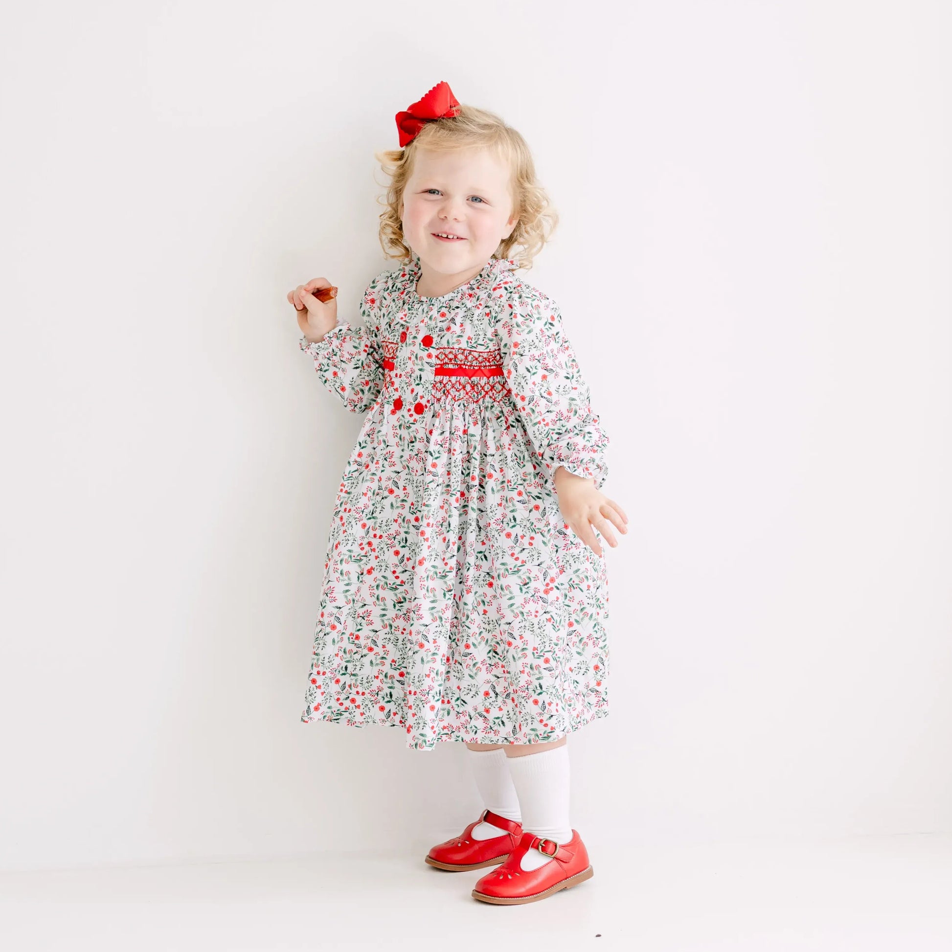 Christmas Floral Smocked Dress