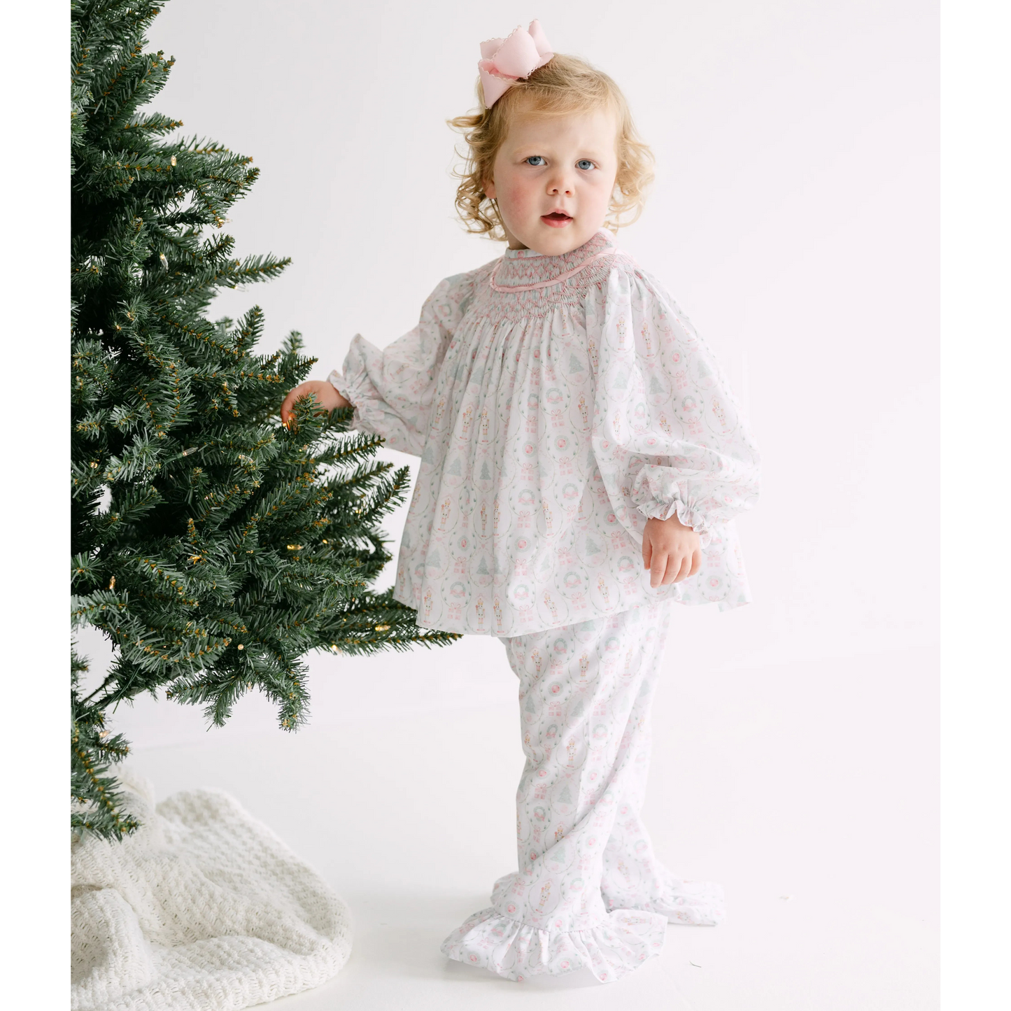 Pink Nutcracker Geometric Smocked Bishop Pant Set