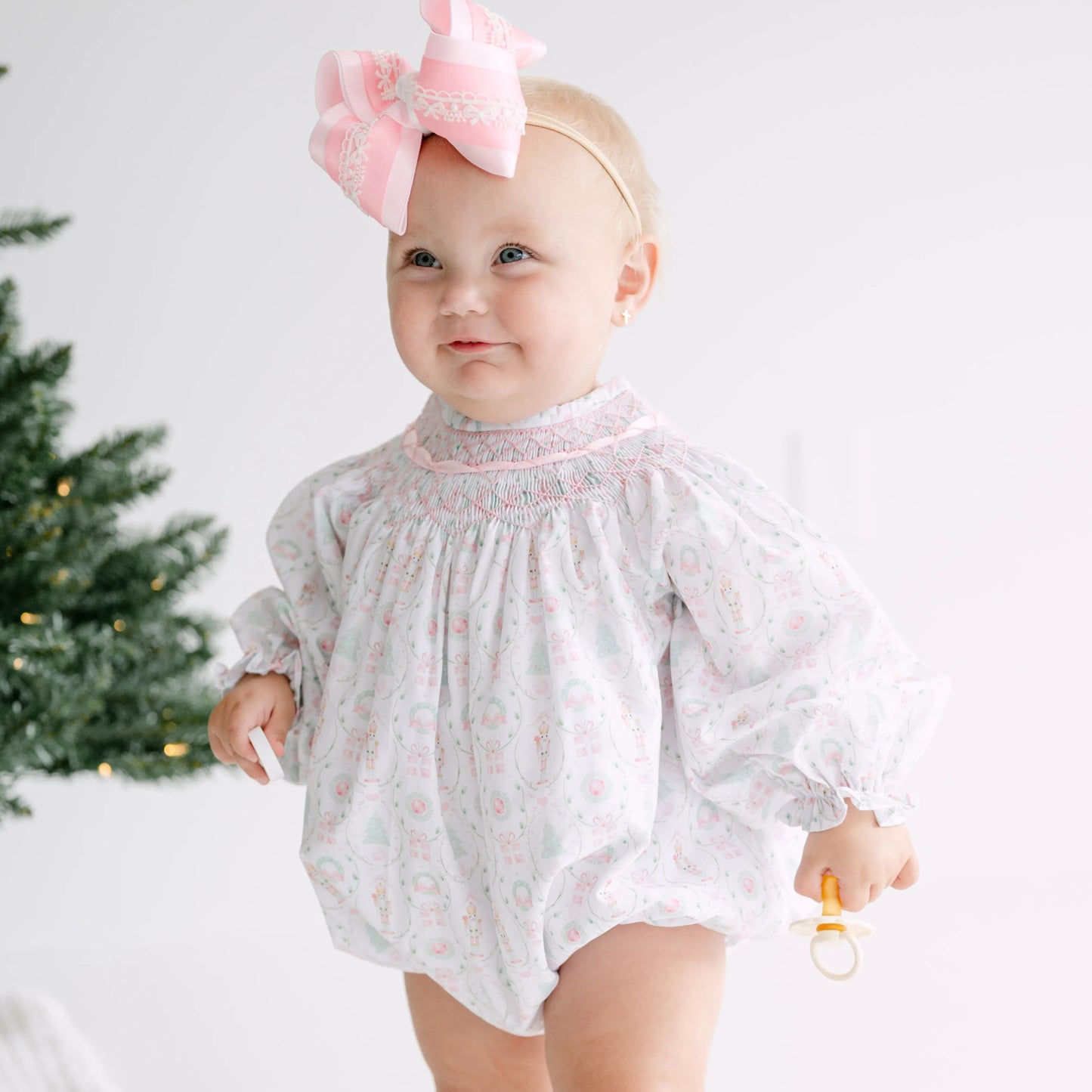 Pink Nutcracker Geometric Smocked Bishop Bubble