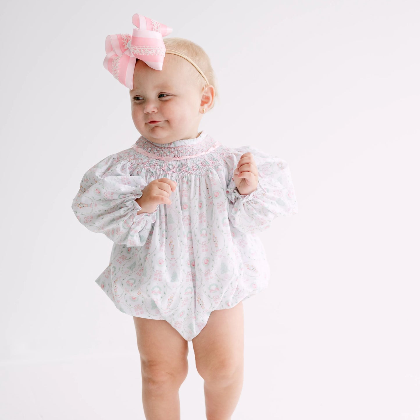 Pink Nutcracker Geometric Smocked Bishop Bubble