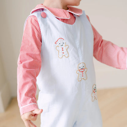 Boys Blue & Red Shadow Embroidered Gingerbread Men Longall & Shirt