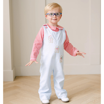 Boys Blue & Red Shadow Embroidered Gingerbread Men Longall & Shirt