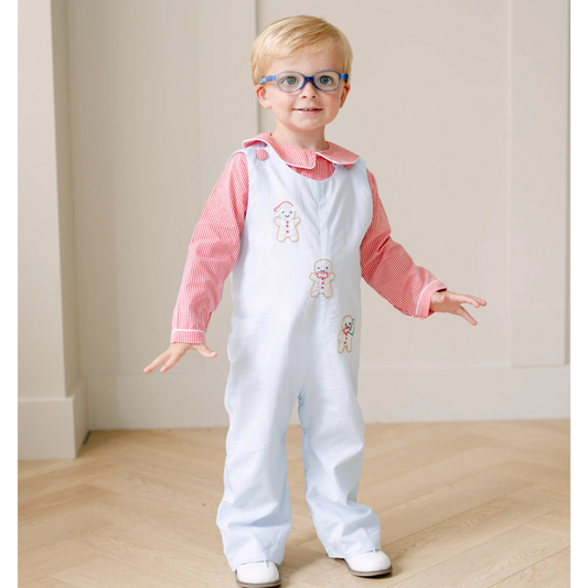 Boys Blue & Red Shadow Embroidered Gingerbread Men Longall & Shirt
