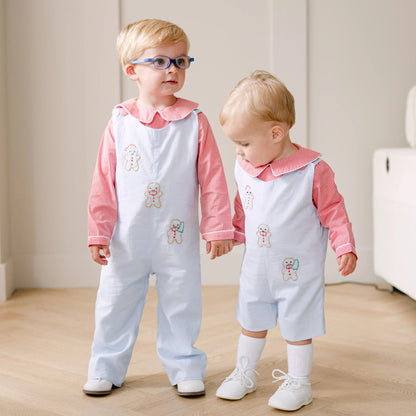 Boys Blue & Red Shadow Embroidered Gingerbread Men Longall & Shirt