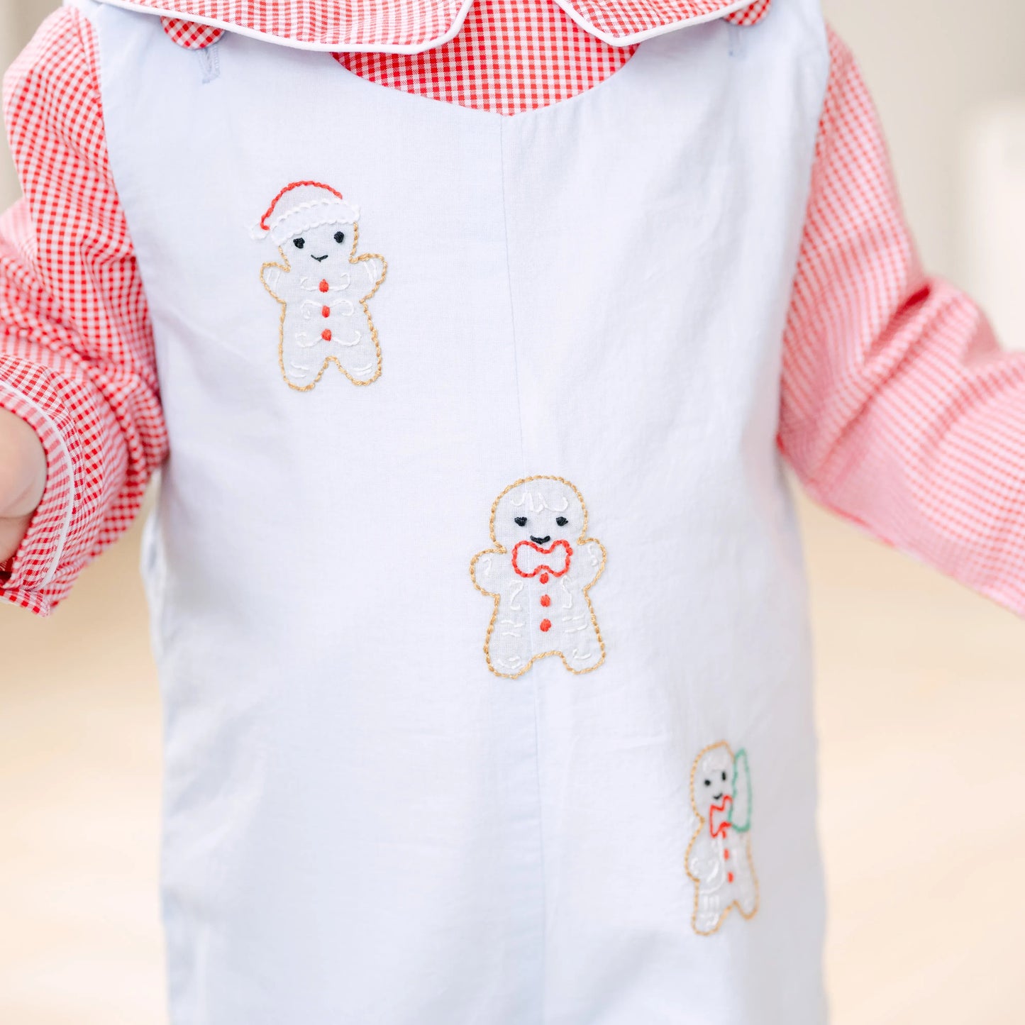 Boys Blue & Red Shadow Embroidered Gingerbread Men Jon Jon & Shirt