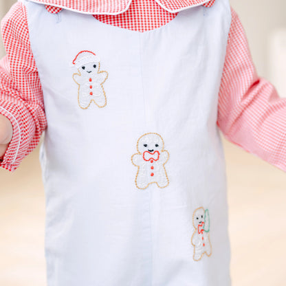 Boys Blue & Red Shadow Embroidered Gingerbread Men Jon Jon & Shirt