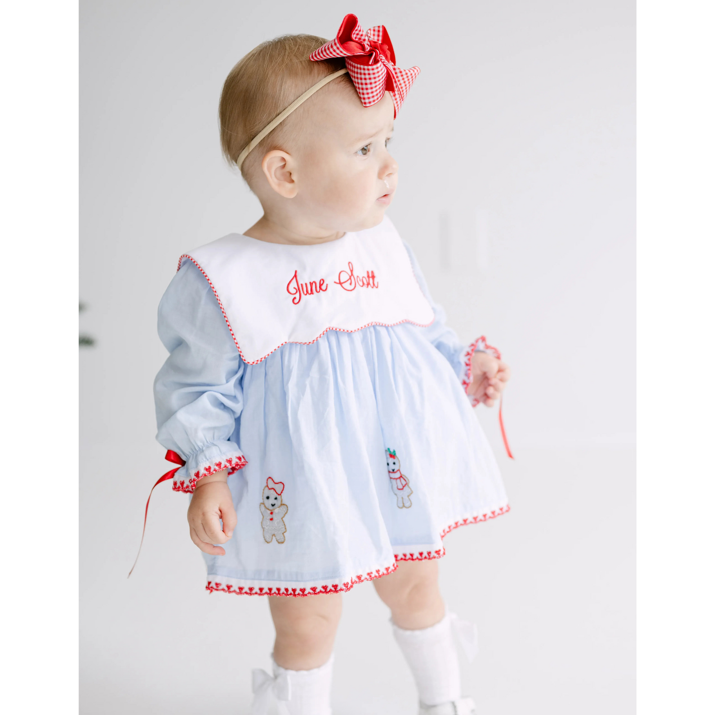 Girls Blue Shadow Embroidered Gingerbread Girls Skirted Bubble