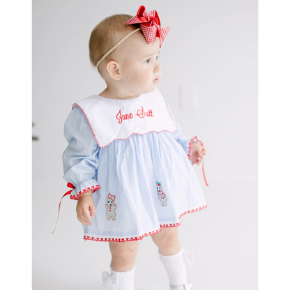Girls Blue Shadow Embroidered Gingerbread Girls Skirted Bubble