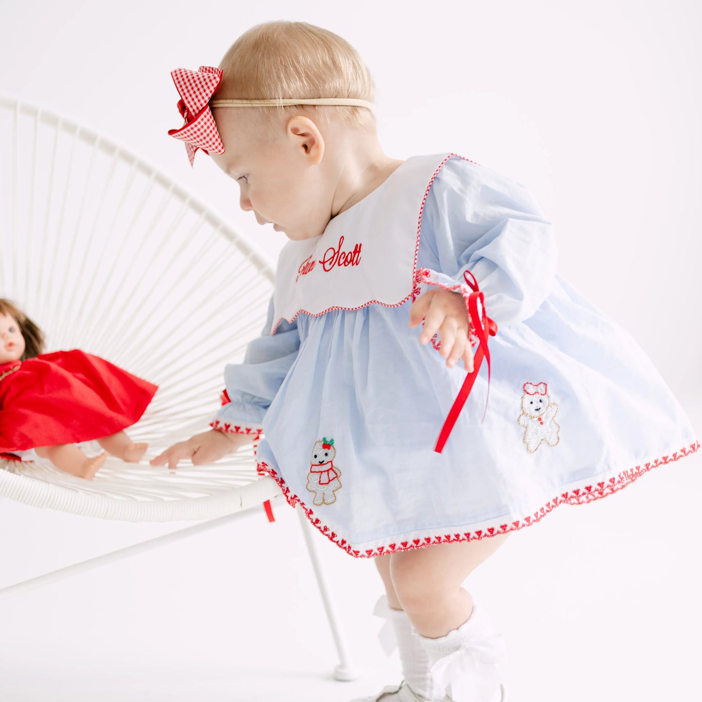 Girls Blue Shadow Embroidered Gingerbread Girls Skirted Bubble