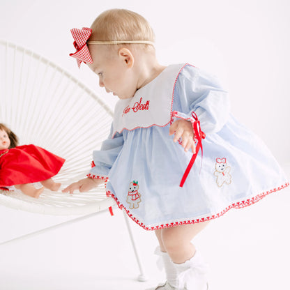 Girls Blue Shadow Embroidered Gingerbread Girls Skirted Bubble