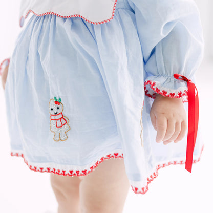 Girls Blue Shadow Embroidered Gingerbread Girls Skirted Bubble