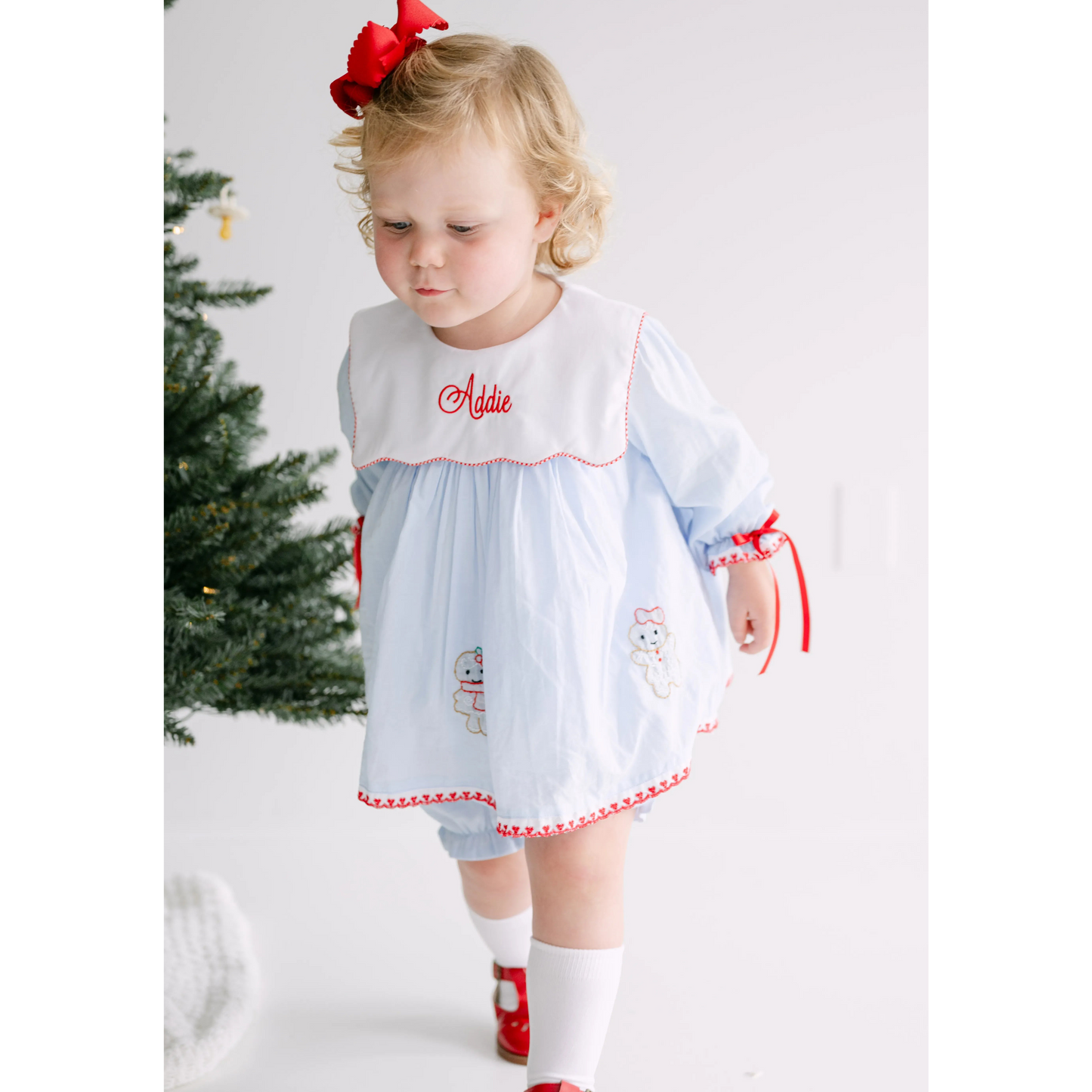 Girls Blue Shadow Embroidered Gingerbread Girls Bloomer Set
