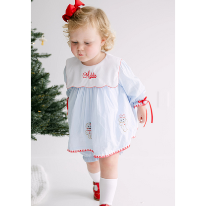 Girls Blue Shadow Embroidered Gingerbread Girls Bloomer Set