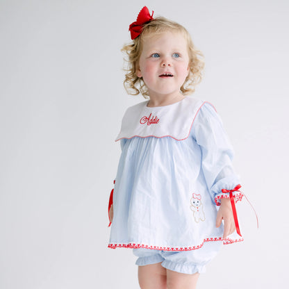 Girls Blue Shadow Embroidered Gingerbread Girls Bloomer Set