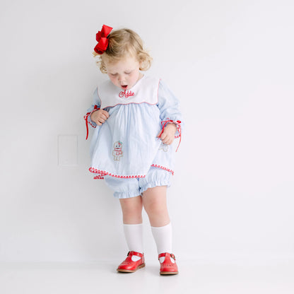 Girls Blue Shadow Embroidered Gingerbread Girls Bloomer Set
