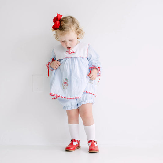 Girls Blue Shadow Embroidered Gingerbread Girls Bloomer Set