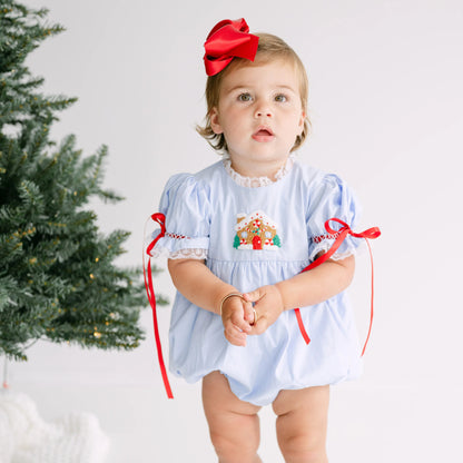 Girls Blue French Knot Gingerbread House Bubble