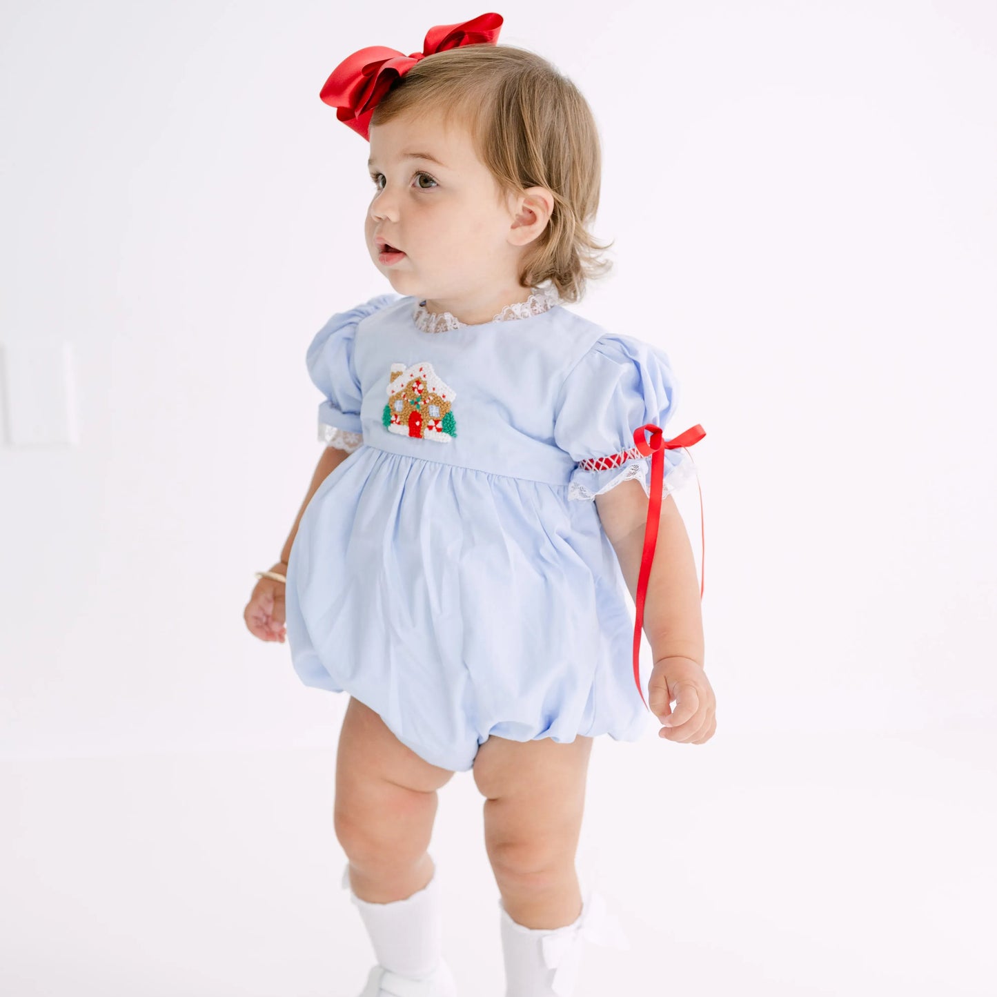 Girls Blue French Knot Gingerbread House Bubble