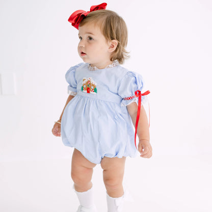 Girls Blue French Knot Gingerbread House Bubble