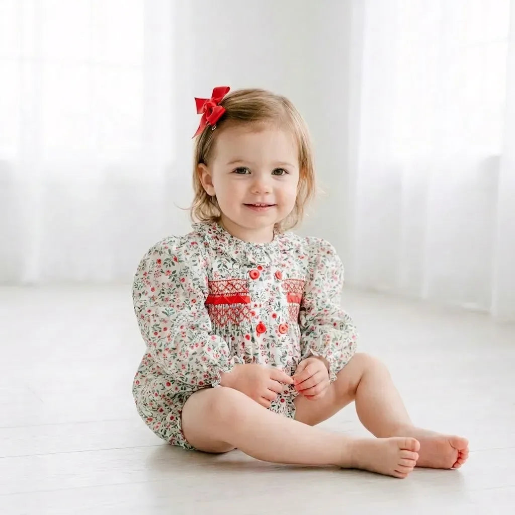Christmas Floral Smocked Bubble