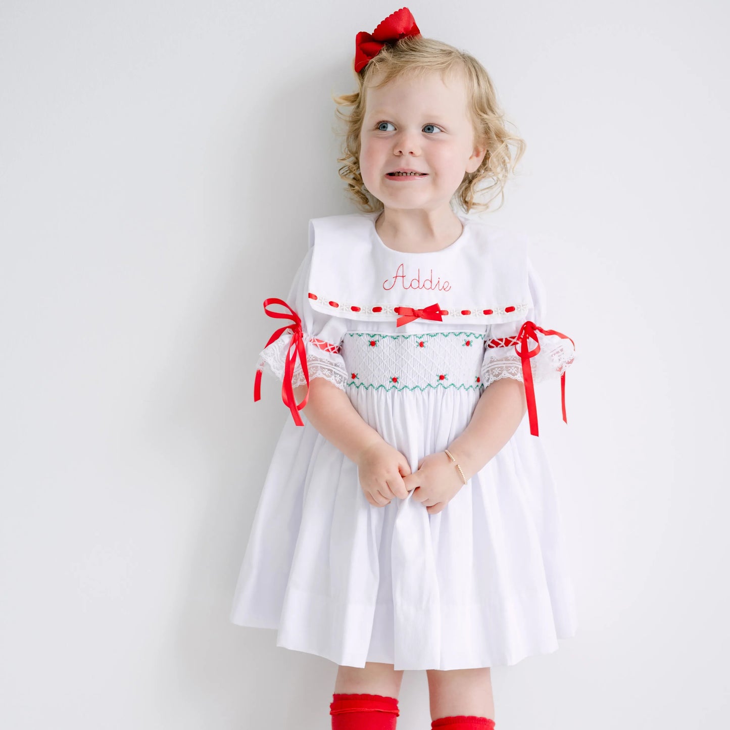 Ribbon & Lace Smocked Bib Collar Dress