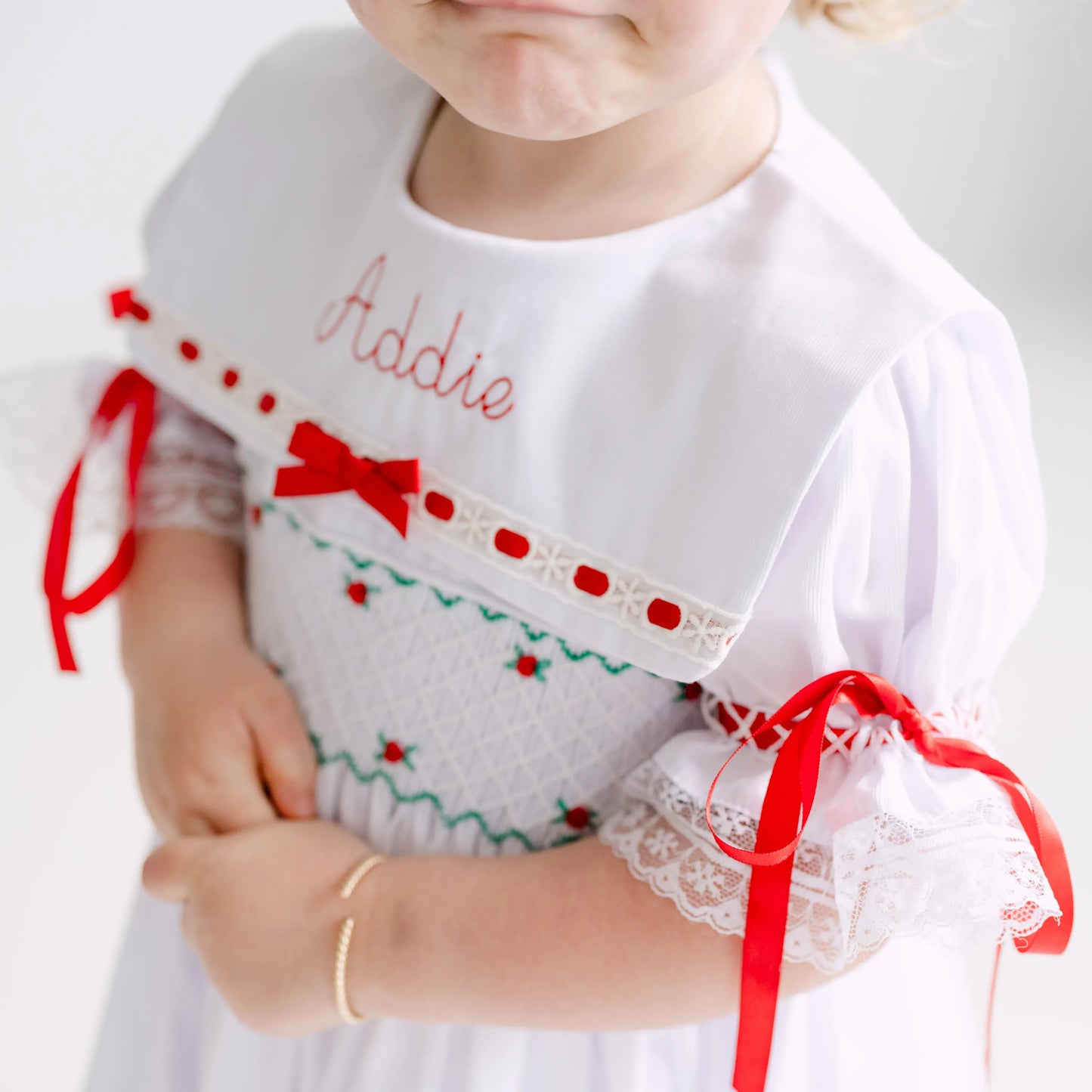 Ribbon & Lace Smocked Bib Collar Bubble