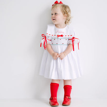 Ribbon & Lace Smocked Bib Collar Dress