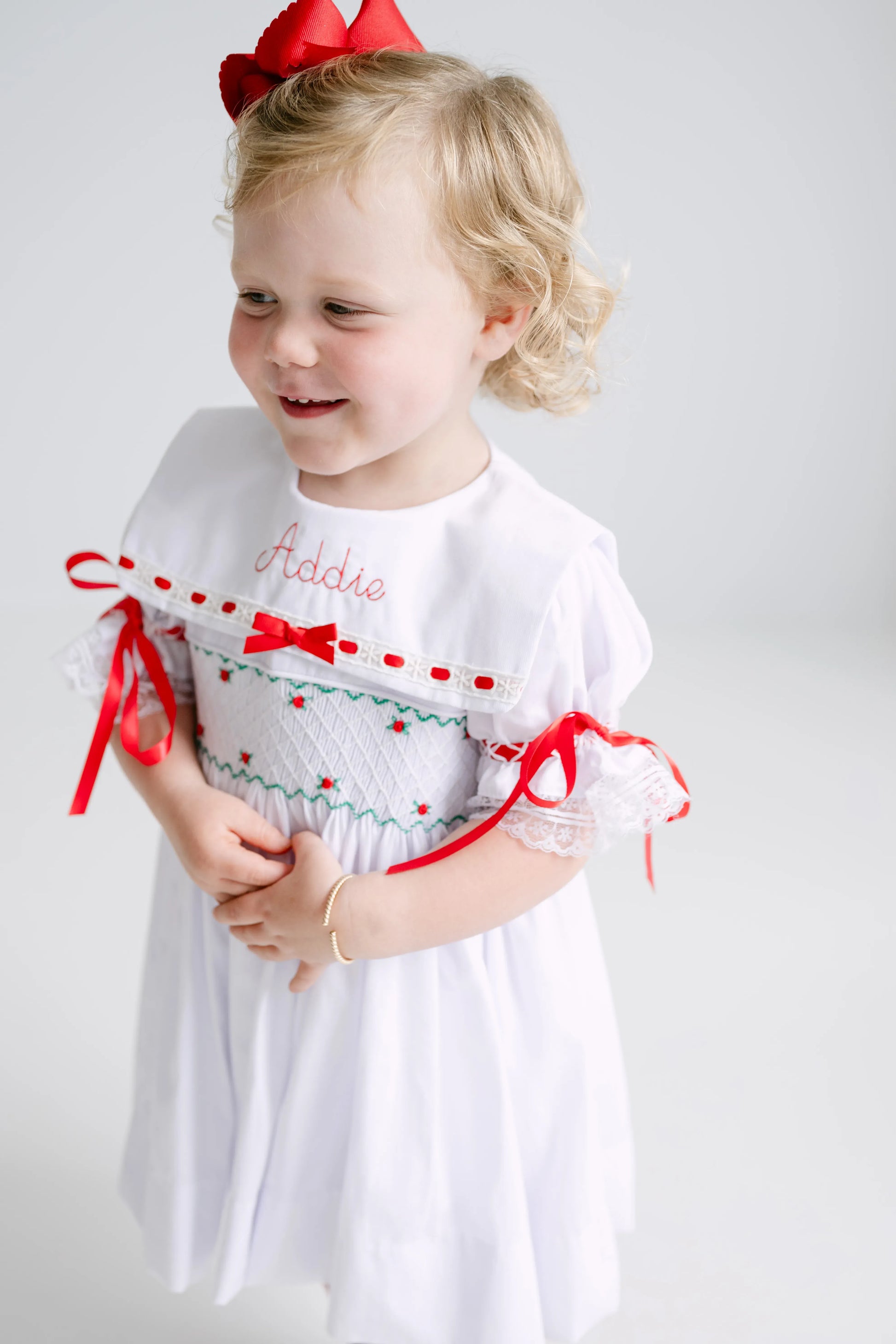 Ribbon & Lace Smocked Bib Collar Dress 4T