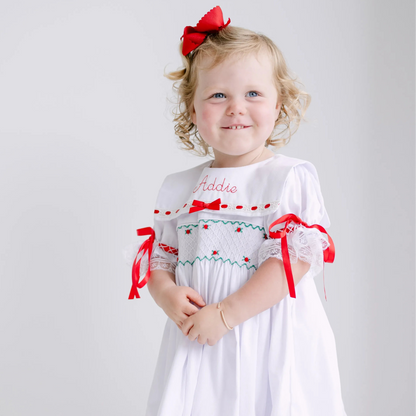 Ribbon & Lace Smocked Bib Collar Dress