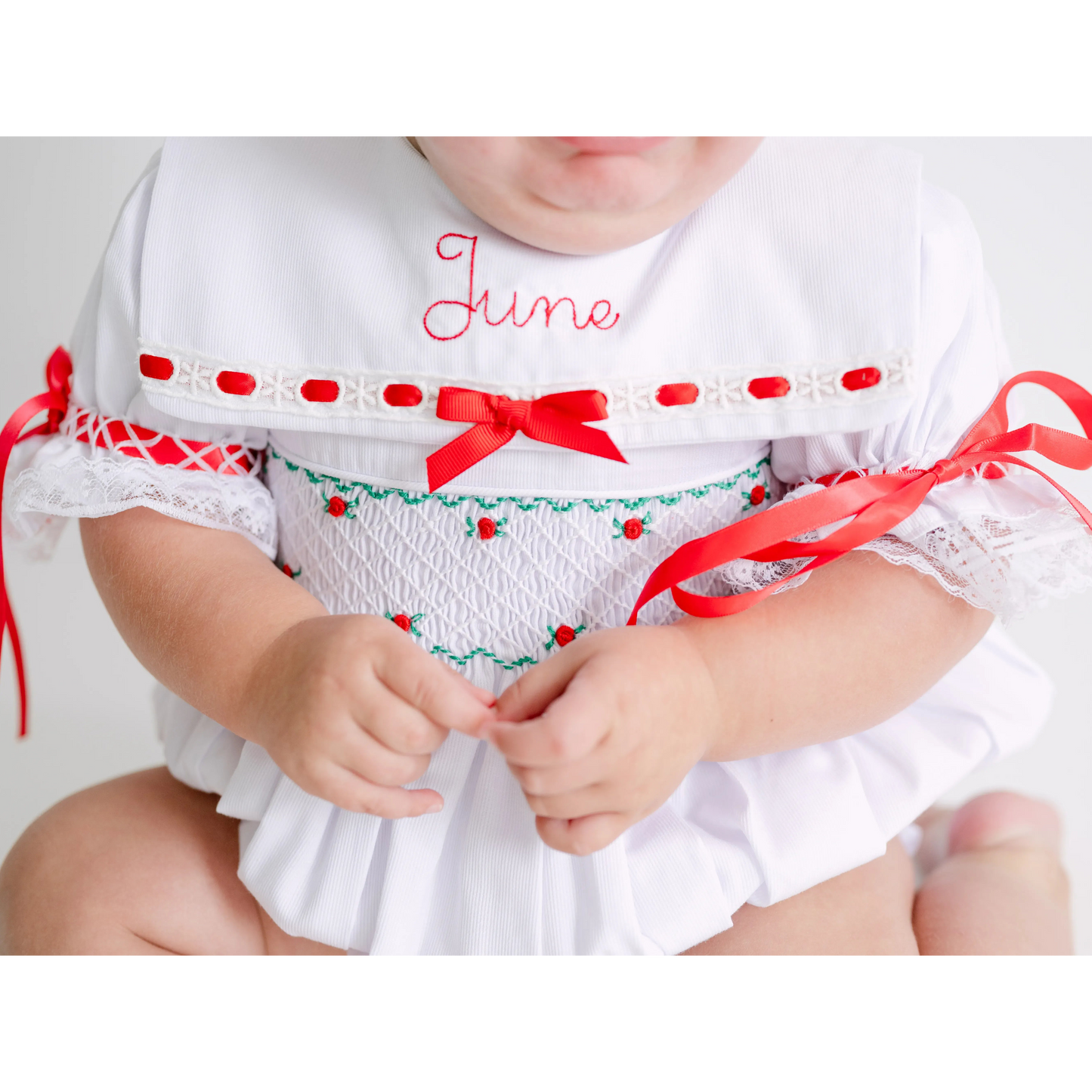 Ribbon & Lace Smocked Bib Collar Bubble
