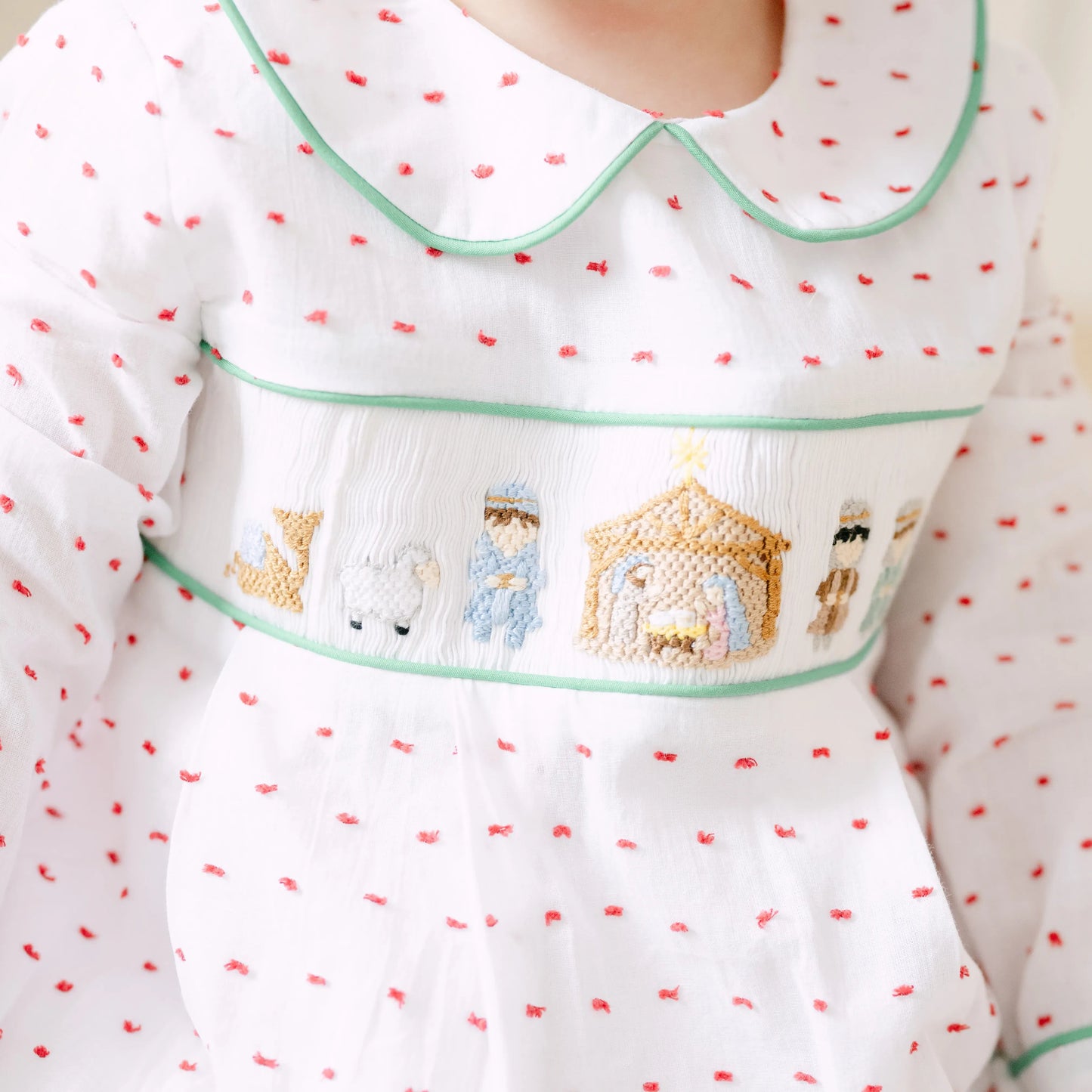 Boys Swiss Dot Smocked Nativity Bubble