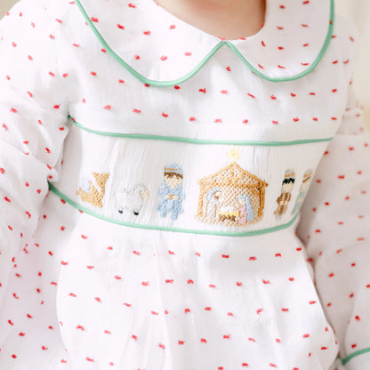 Boys Swiss Dot Smocked Nativity Bubble