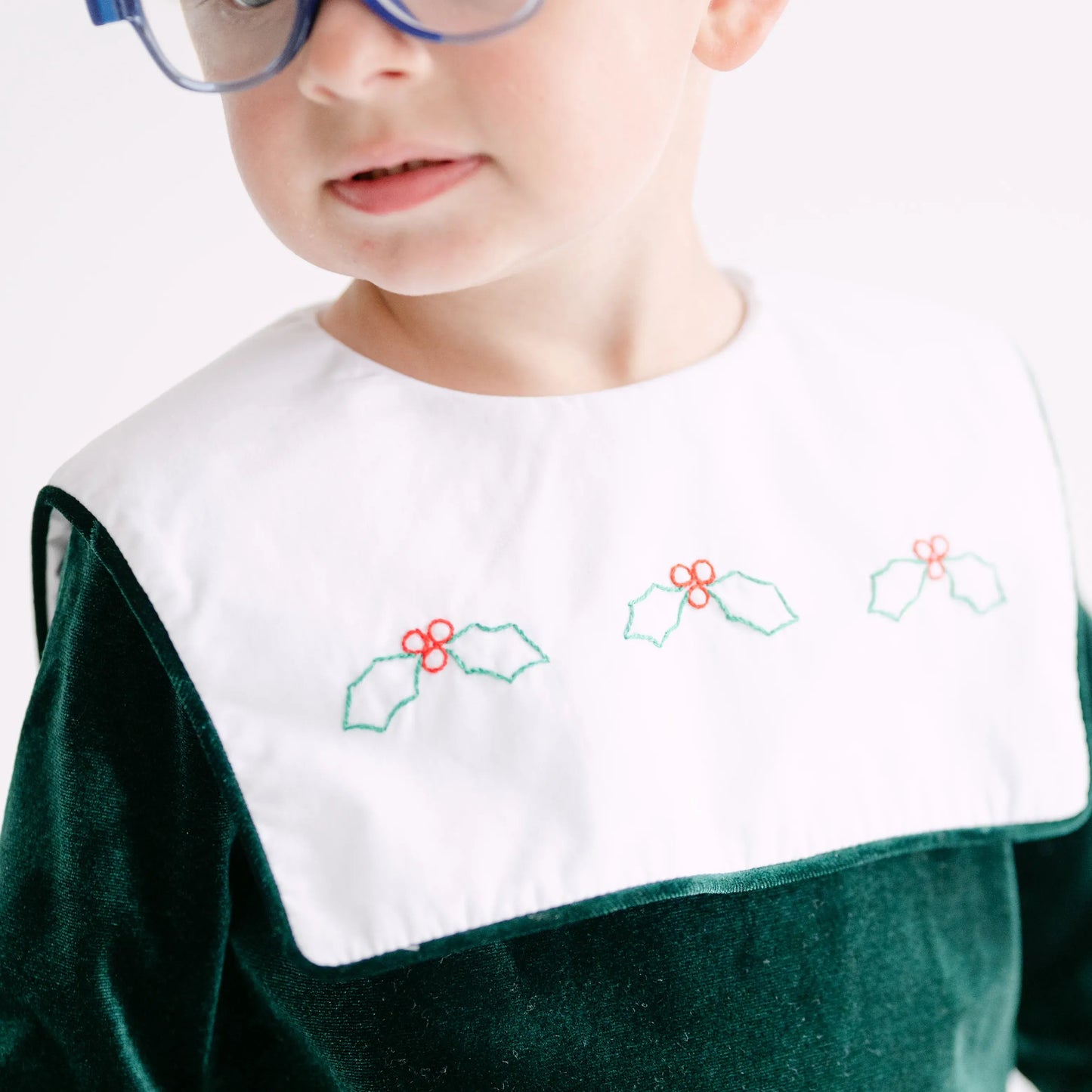 Boys Green Velvet Holly Bib Collar Pant Set
