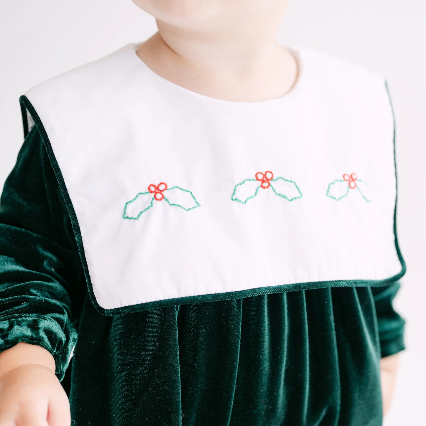 Boys Green Velvet Holly Bib Collar Bubble