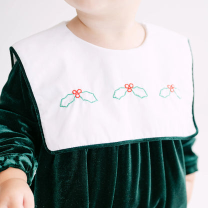 Boys Green Velvet Holly Bib Collar Bubble