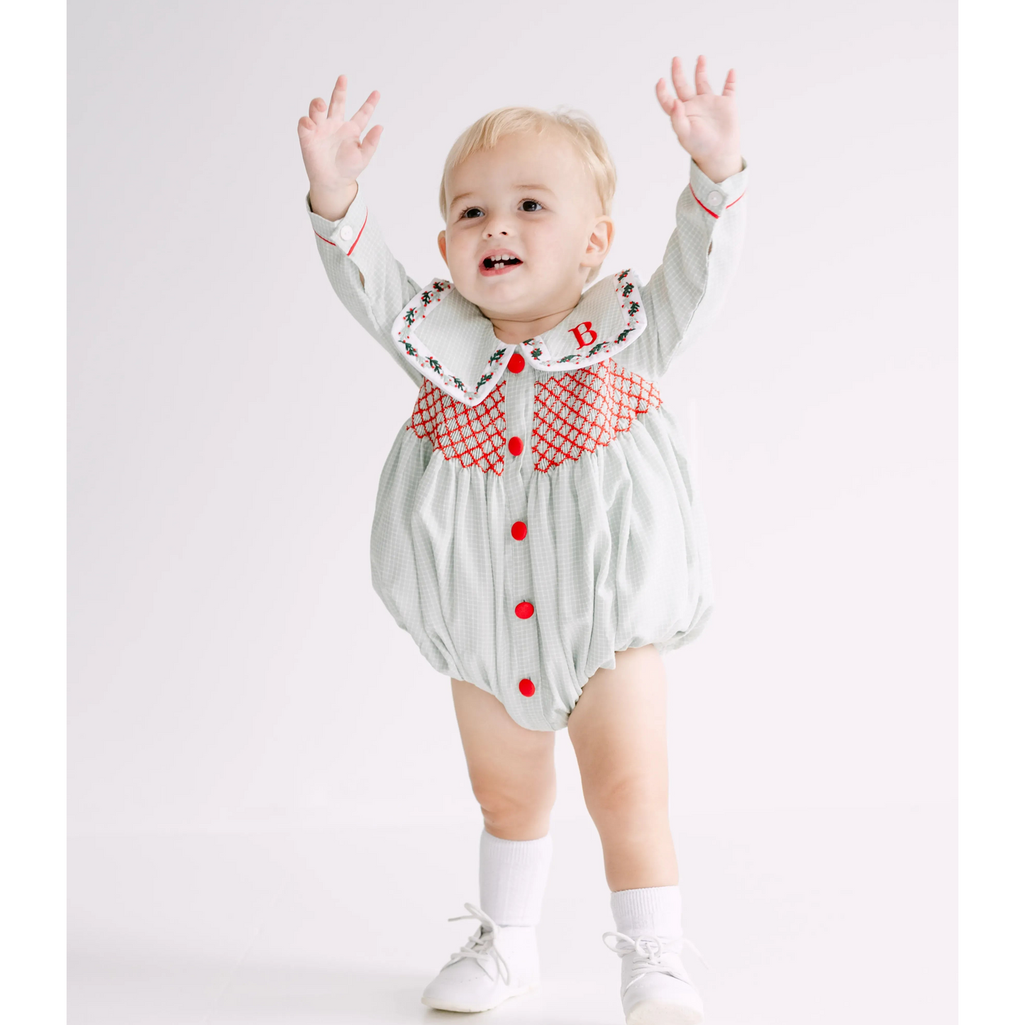 Boys Green & Red Berries Collared Bubble